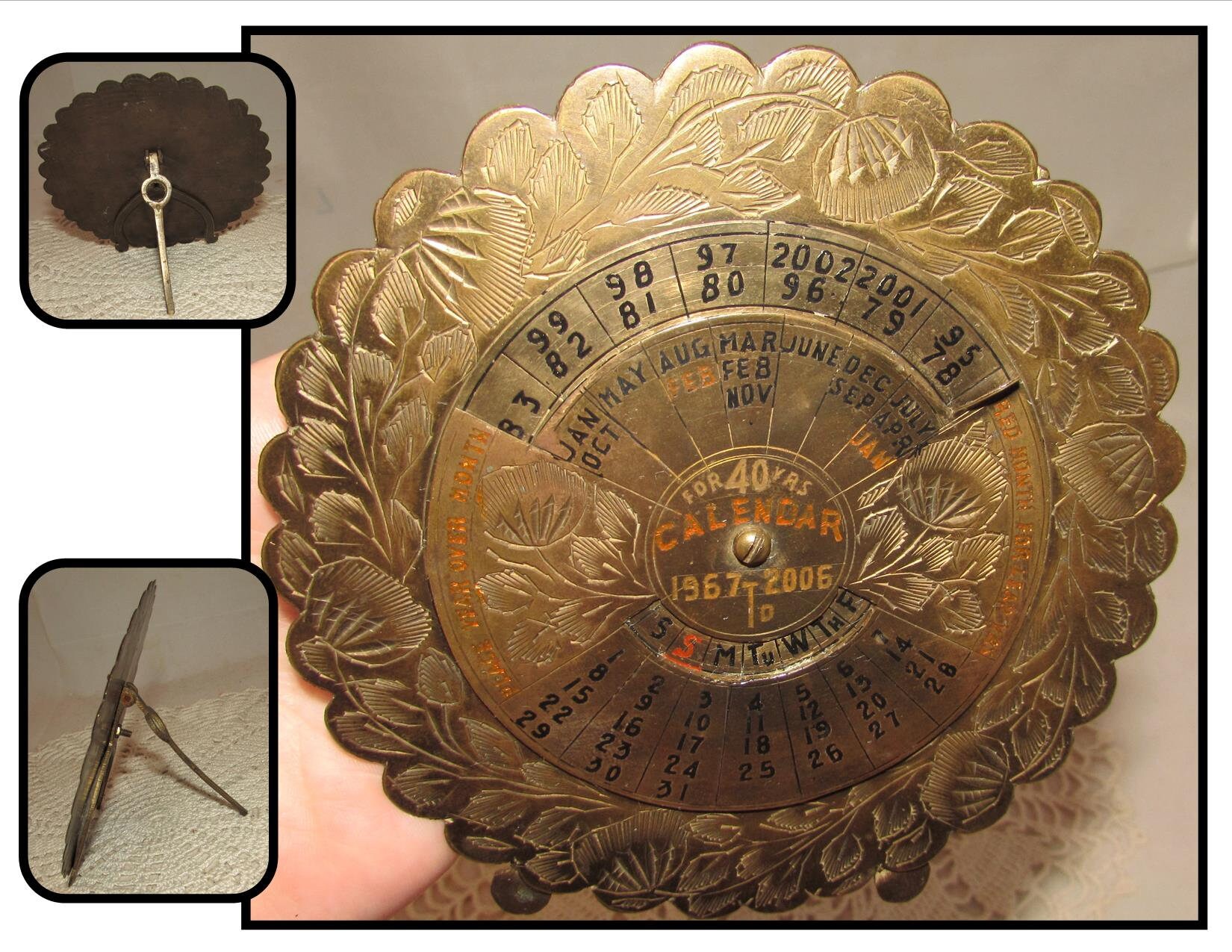 Vintage 40 Year Round Brass Perpetual Desk Calendar with Easel Etsy