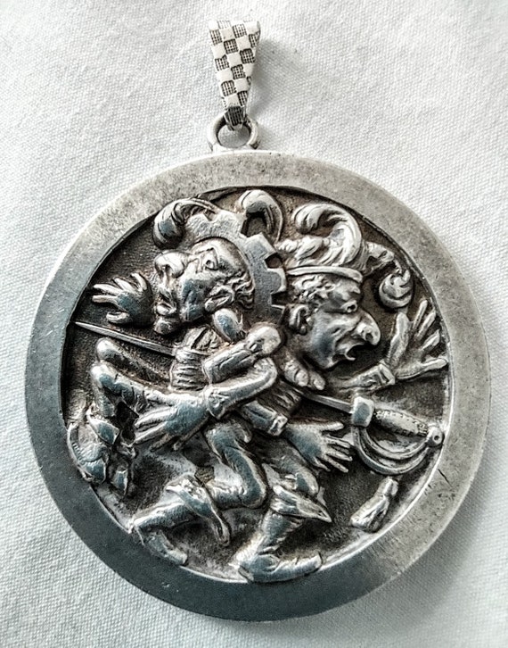 Vintage Silver Tone Metal Coin Medallion Pendant,… - image 2