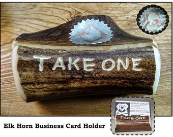 Vintage Elk Horn Antler Desktop Business Card Holder, Alaska