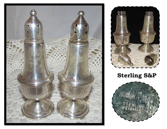 Antique Fancy Design Sterling Silver Salt & Pepper Shakers, Cement Loaded  Bases