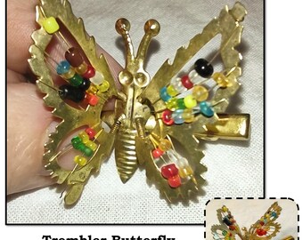 Vintage Gold Tone Metal Trembler Butterfly Hair Clip or Lapel Pin