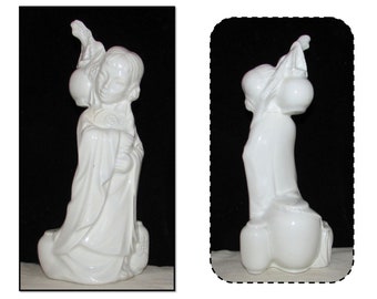 Vintage 1959 White Ceramic Asian Girl Figurine with Lantern by Maddux of California