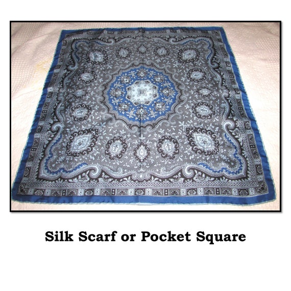 Vintage 2 Tone Blue Silk Paisley Scarf or Pocket … - image 1