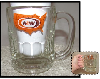 Vintage Small Sized A&W Rootbeer Glass Mug w/ US Map, restaurant, drive in, root beer float, heavy