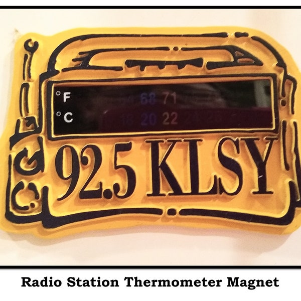 Vintage KLSY 92.5 Rubber Refrigerator Magnet Thermometer, Seattle Radio Station