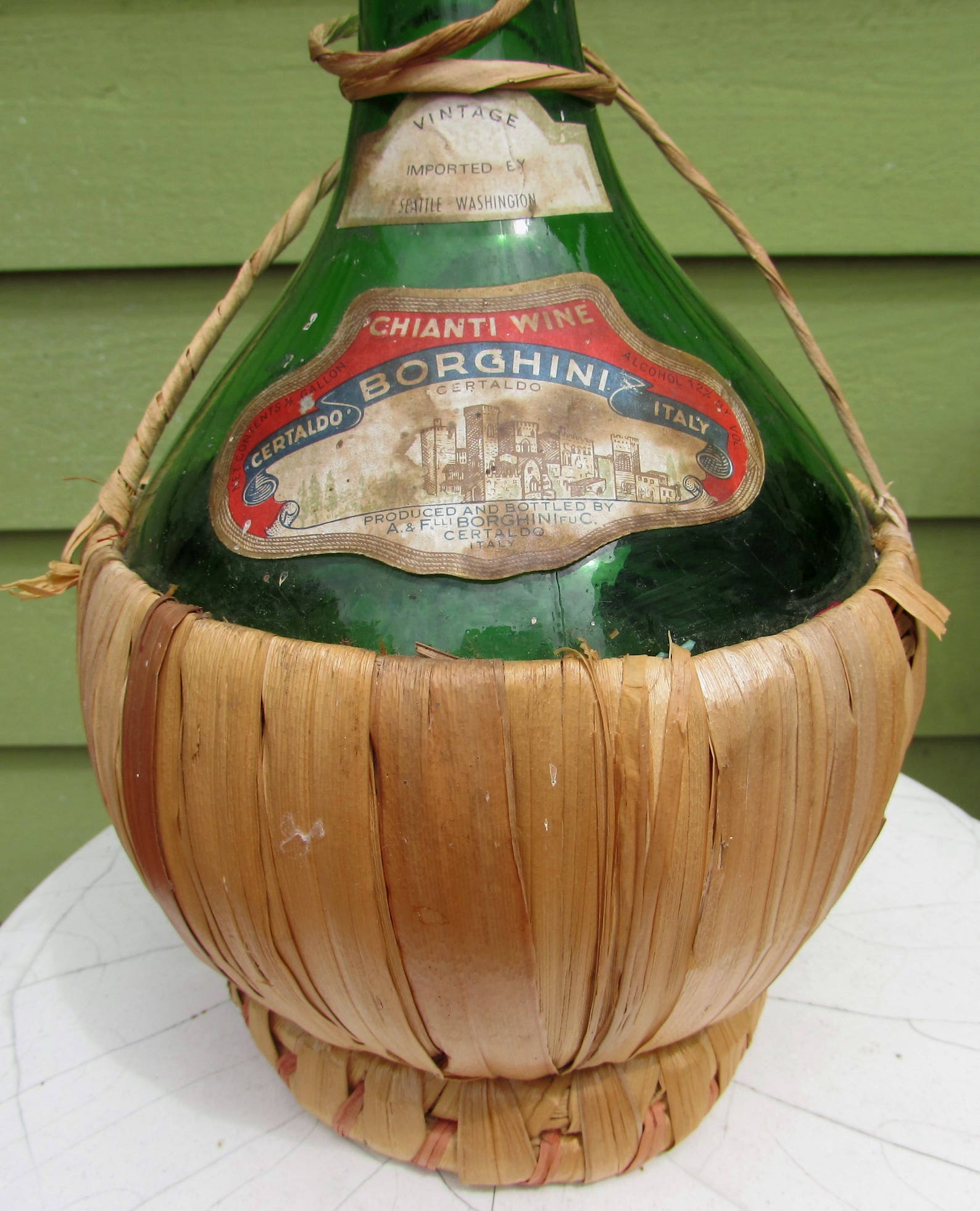 Vintage Long Neck Green Glass Chianti Wine Bottle w Raffia Etsy