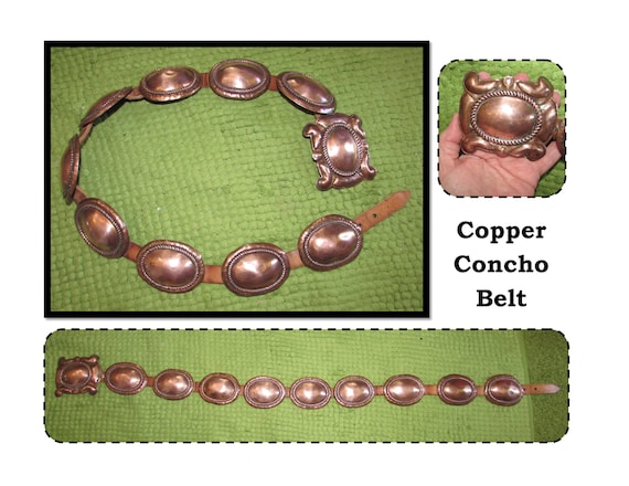 Lovely Vintage Copper Concho Leather Belt with Pe… - image 1