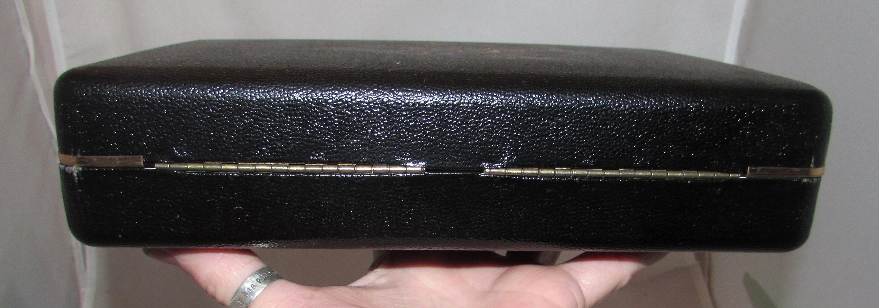 Vintage Mens Black Faux Leather Jewelry Box W/ Gold Medieval 