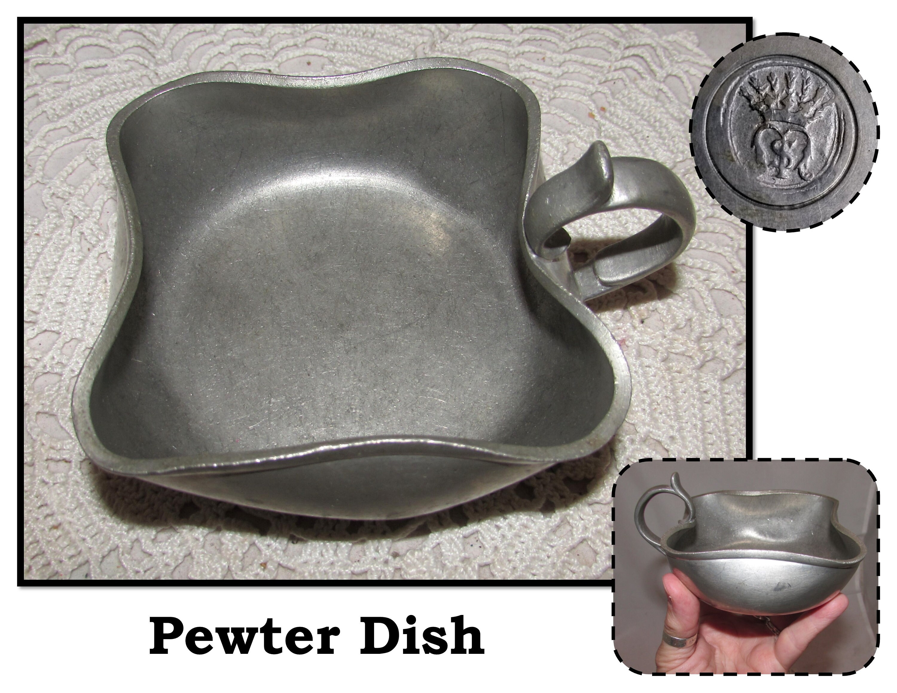 Vintage Square Pewter Dish with Handle Wine Tasting Cup Etsy