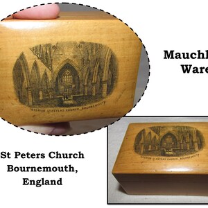 Antique Victorian Souvenir Mauchline Ware Treen Wood Box from St Peters Church, Bournemouth