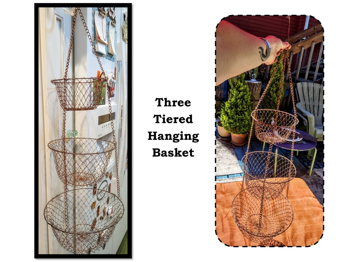Vintage Hanging Copper Wire 3 Tiered Basket Kitchen Storage Etsy