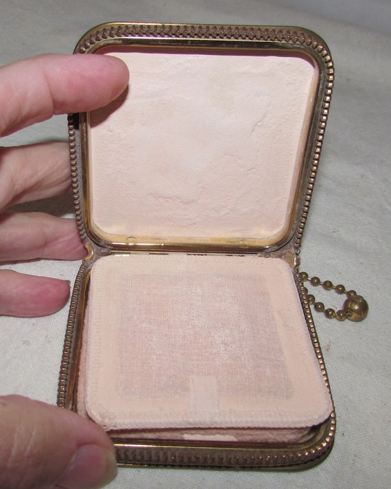 Vintage Beige Painted Oil Cloth Square Zippered P… - image 3