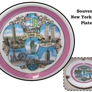 Vintage Souvenir Shallow Dish or Plate, New York City, Statue of Liberty, Coney Island, Twin Towers