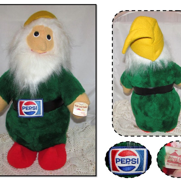 Large Vintage Stuffed Plush Christmas Toy Elf, Made for Pepsi by Animal Fair