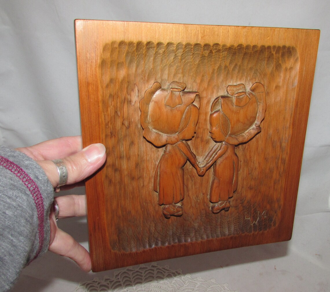 Vintage Hand Carved Wooden Wall Plaque 2 Girls in Etsy