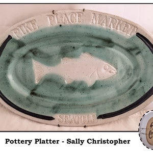 Vintage 1987 Souvenir Pottery Fish Platter Plate, Pike Place Market, Seattle, Signed, Sally Christopher