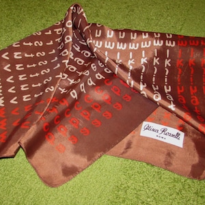 Vintage Oliva Rosselli Brown Alphabet Letters Acetate Head Neck Scarf, Roma Rome Italy