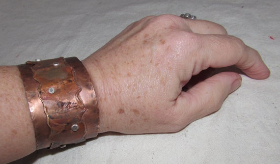Handmade Wide Brutalist Style Copper Cuff Bracelet - image 4