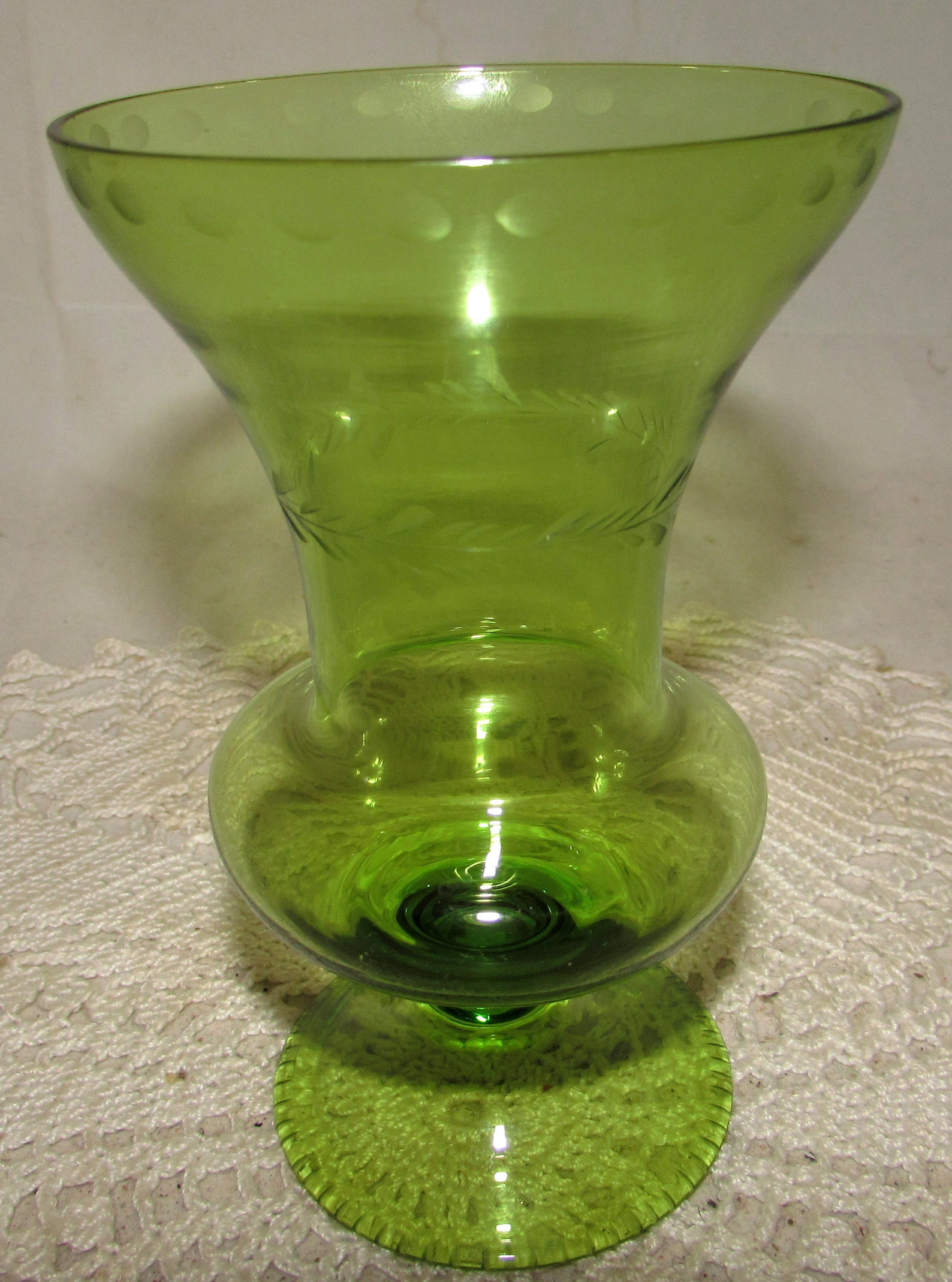 Vintage Hand Blown & Etched Green Glass Bud Vase Delicate Etsy