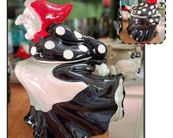 Fitz & Floydの1970年　陶器メールホルダー MAIL 置物 Vintage 1979 Ceramic Fitz and Floyd - Witch on Broom Cookie Jar - Etsy