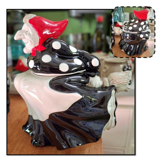 Vintage 1979 Ceramic Fitz and Floyd - Witch on Broom Cookie Jar - Etsy