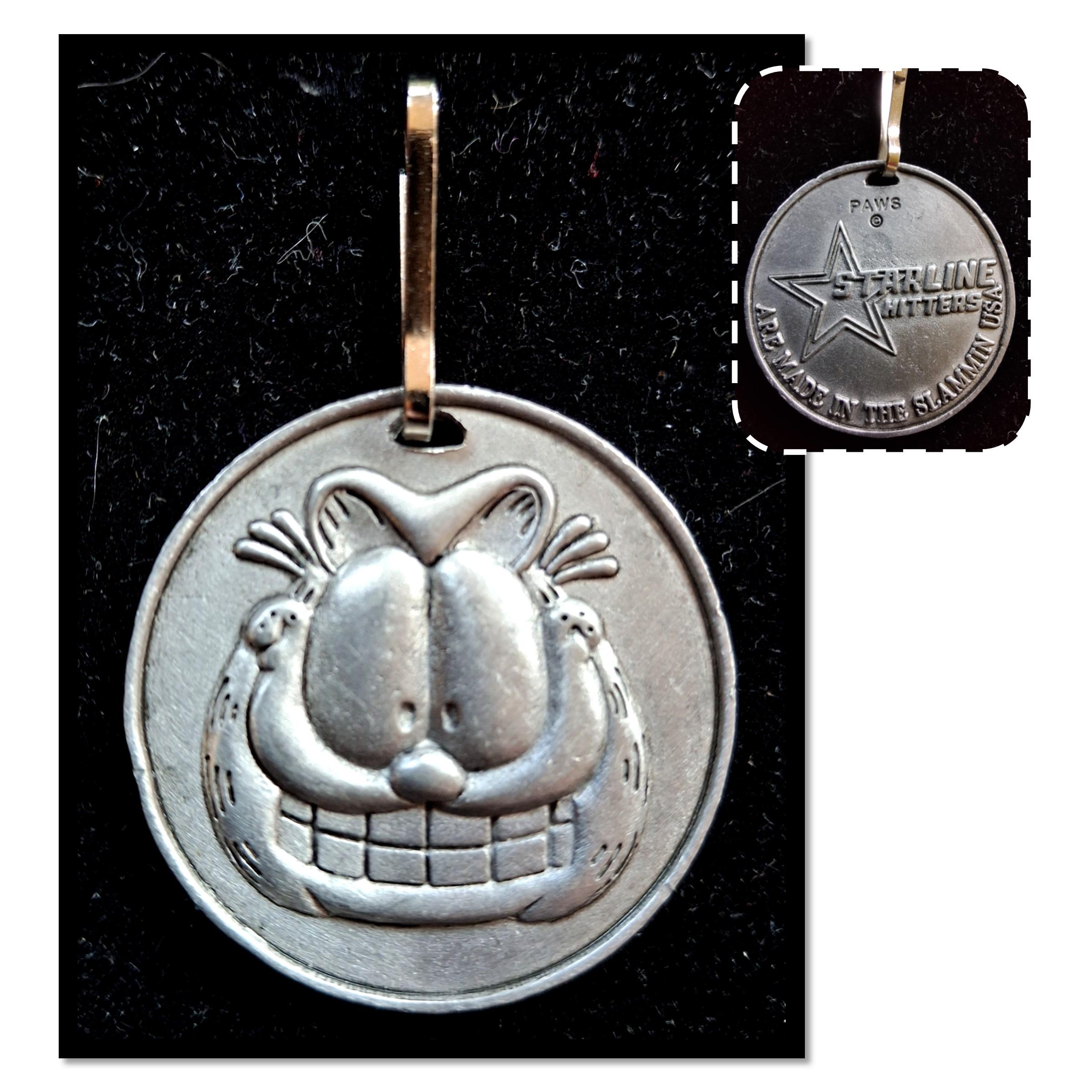 Vintage Silver Tone Metal Garfield Keychain Charm Zipper Pull by