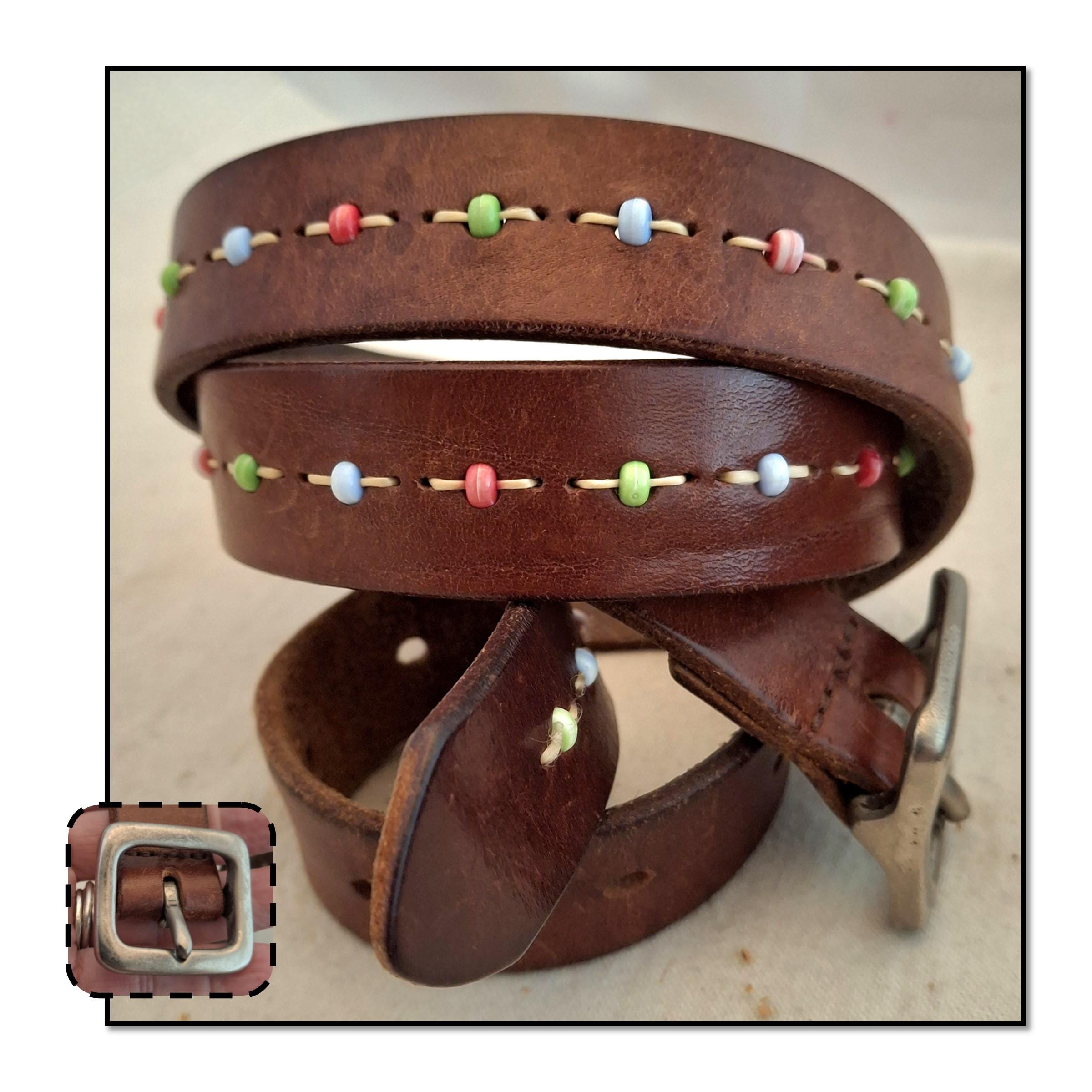 Vintage Brown Leather Belt With Multi Colored Beads - Etsy display picture 3