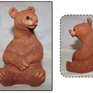 Vintage Carved Wood Sitting Bear Figurine, Folkart