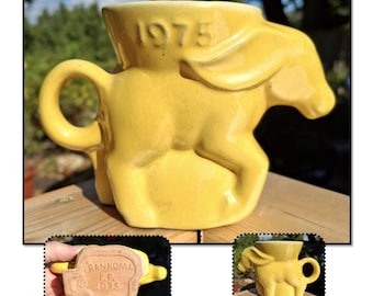 Vintage 1975 Yellow Frankoma Mug or Cup, Democrat Donkey