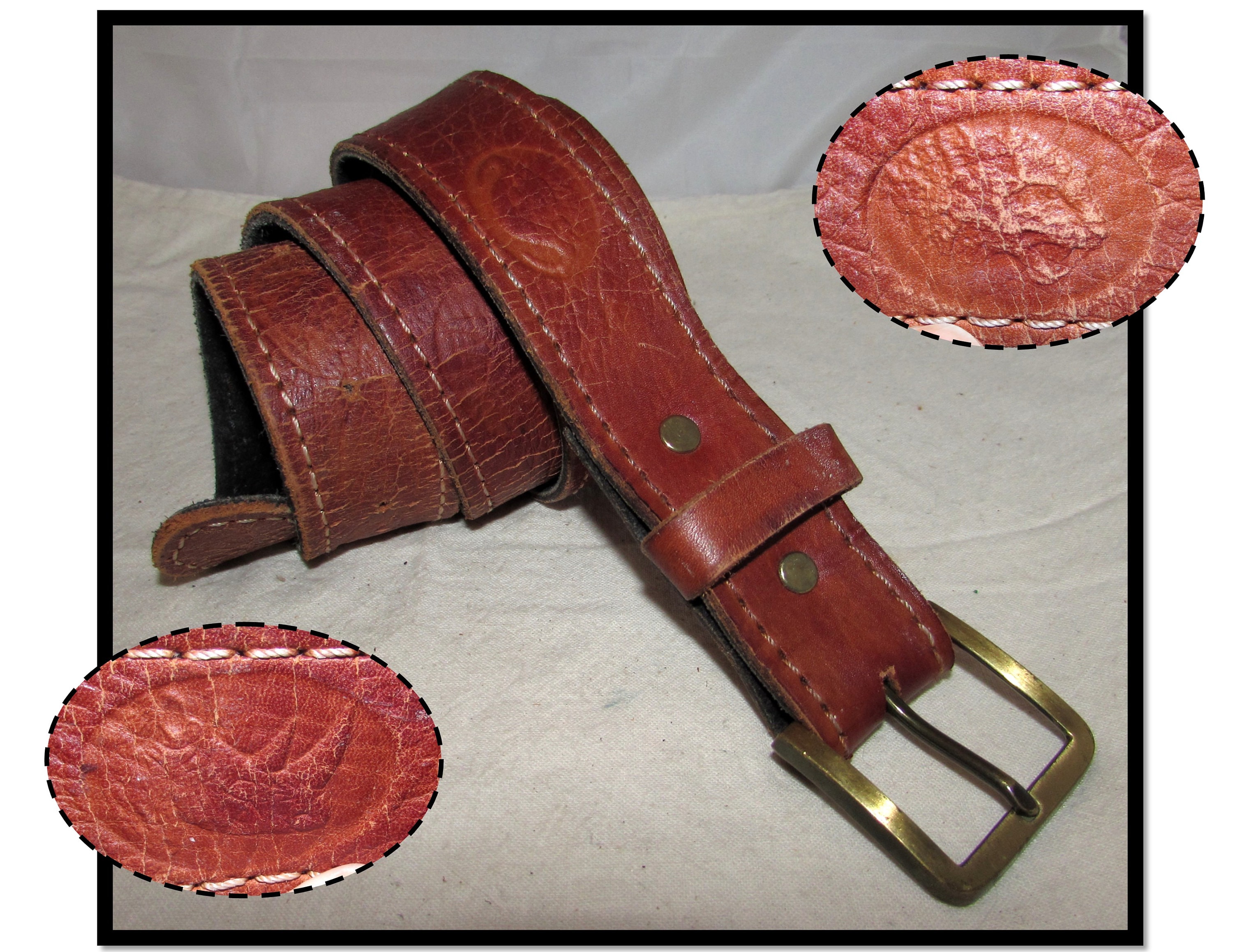 Vintage African Head Leather Belt Genuine Exotic African Elephant Skin Belt in Grey main image 4