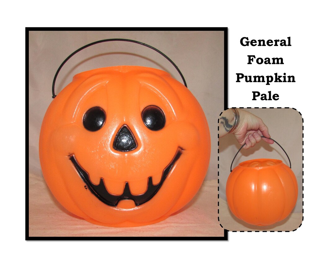 Vintage Orange Jack O Lantern Blow Mold Trick, Treat Halloween Candy ...