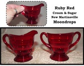 Vintage Ruby Red Glass Sugar Creamer in Moondrops Pattern by New Martinsville