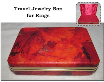 Vintage Travel Size Mod Red & Orange Ring Jewelry Box Clamshell Case for Rings