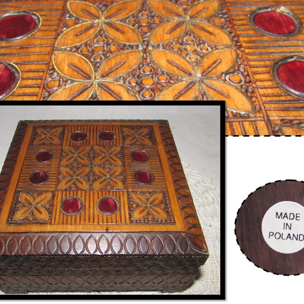 Vintage Handmade Wooden Marquetry Jewelry Box, Made in Poland