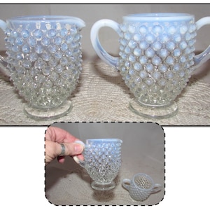 Vintage Opalescent Hobnail Dot Glass Cream & Sugar Set by Fenton