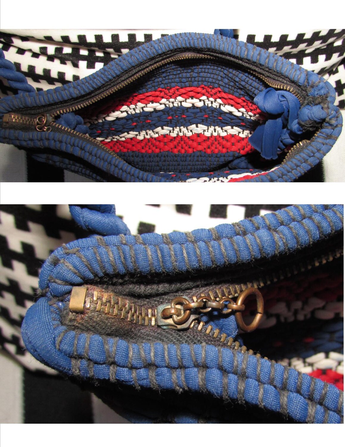 Vintage Woven Red White Blue Shoulder Bag Purse Zipper | Etsy