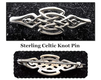 Broche vintage de plata de ley 925 con diseño de nudo celta infinito.