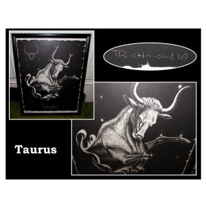 Vintage 1969 Print from T Richmond of Taurus Constellation Zodiac w/ Black Metal Frame with Glass