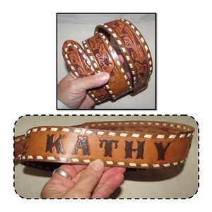 Vintage Tooled Leather Name Belt - Etsy display picture 3