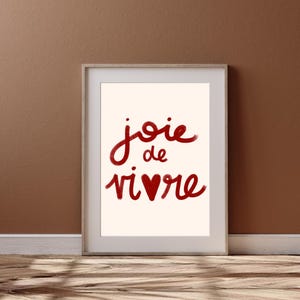 Joie de Vivre Digital Print | French Quote Wall Art | Handwritten Calligraphy Poster | Retro Aesthetic Printable