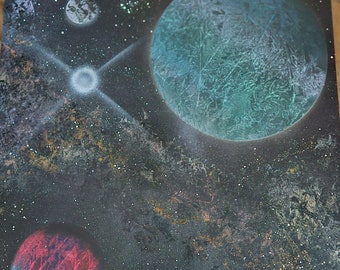 Custom Spray paint art, planets, cosmos, custom painting