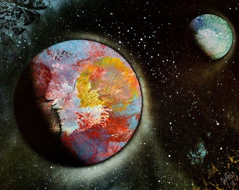 Custom Spray paint art, planets, cosmos, custom painting