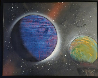 Custom Spray paint art, planets, cosmos, custom painting