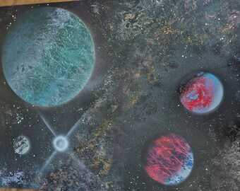 Spray paint art, planet paintings, planets, cosmos,