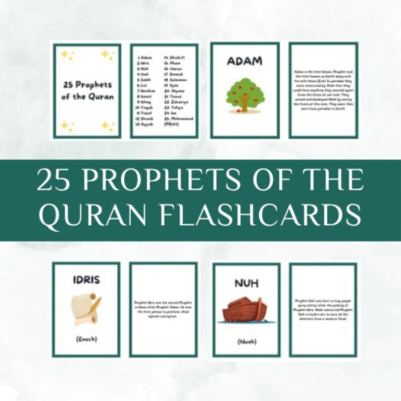 Prophets in the Quran Flashcards, Muslim Flashcards, Prophets in Islam for Kids, Islamic ...