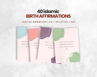 Islamic Positive Birth Affirmation Flashcards, Hypnobirthing for Muslim Women, Muslim Pregnancy and Birth Gifts For Mothers to be, PDF
