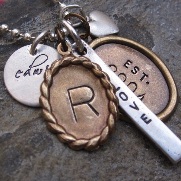 Eclectic mix hand stamped necklace