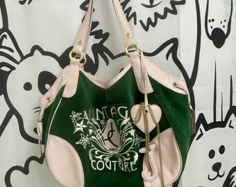 Gorgeous New Vintage Y2K Juicy Couture Link Leather Green Velour Bag