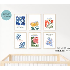 Set of 6 māori affirmations for kids room, maori wall art, New Zealand print, printables, maori prints, Aotearoa wall posters, maori decor