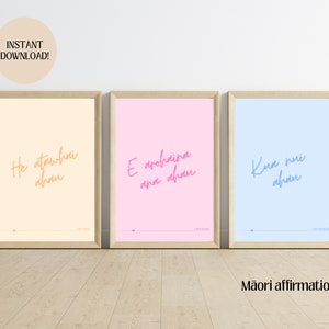 Set of 3 pastel māori affirmations digital download for kids room, maori wall art, maori digital prints, New Zealand wall art, maori decor